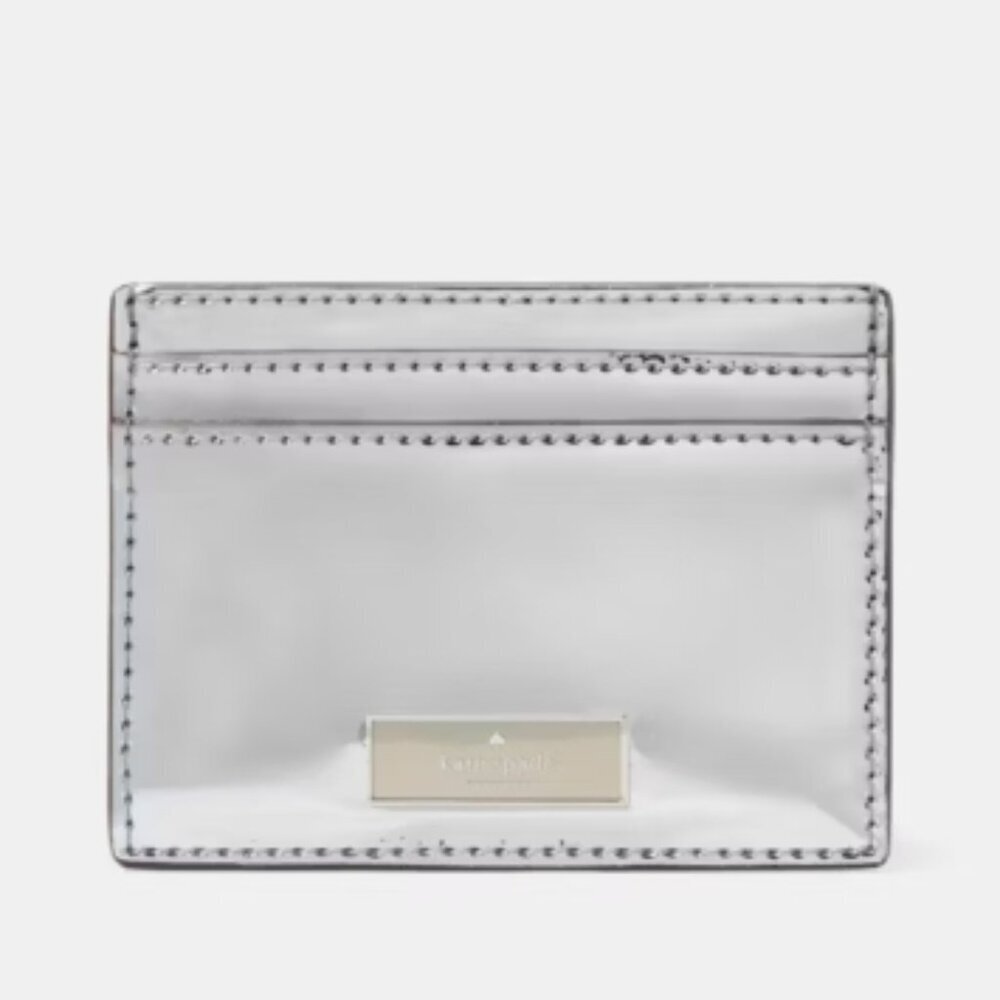 Kate Spade Bridget Mirror Metallic Small Slim Card Holder Silver NWT